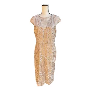 Maggy London Sheath Dress Women’s Size 10 Champagne Beige Lace Ariana Illusion - Picture 1 of 4