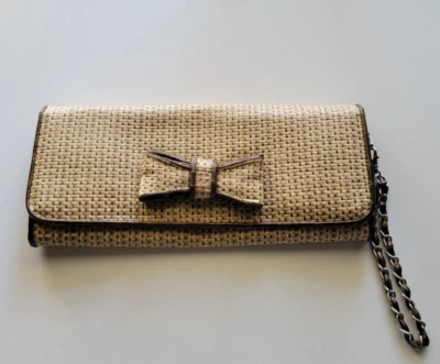 Винтажный женщин соломы застежки сумочки бежевый нейтральный кошелек с ремешком бумажник бант Дамская сумка сплетенный - Изображение 1 из 4