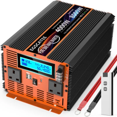 12V  Pure Sine Wave Inverter  to 240V 4000W 8000W Converter Remote LCD UK Plugs - Image 1 of 4
