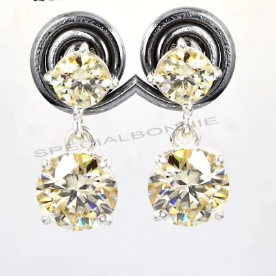Pendientes Solitarios Diamantes Champagne Certificado 7 Ct-Plata 925 ¡Gran Brillo! Foto 1 de 4