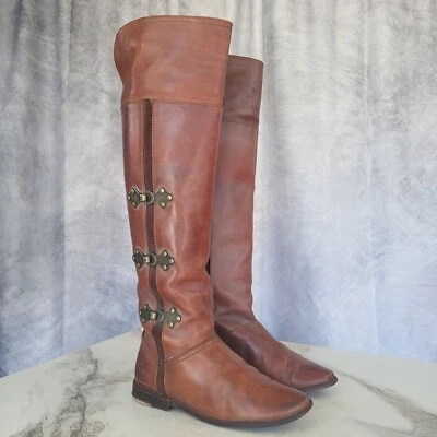 Frye Paige Clovertab Cuff Knee High Boots Women's 5.5 Tan - Imagem 1 de 4