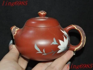 Antiguo yixing Zisha cerámica tallada magnolia flor estatua tetera juego de té tetera - Imagen 1 de 7