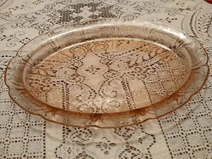 VTG 1930s Jeanette Depression Glass Pink Cherry Blossom 11" Oval Serving Dish - Picture 1 of 3