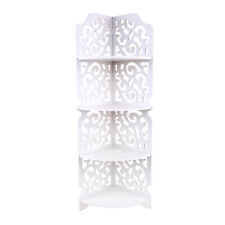 White Hollow Carved 4 Tier Corner Shelf Bookcase Display  Cosmetic Storage.