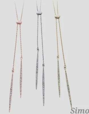 COLLANA DONNA  LUNGA CATENA  ARGENTO ORO ORO ROSA PENDENTI ZIRCONI REGALO SCONTI - Immagine 1 di 2