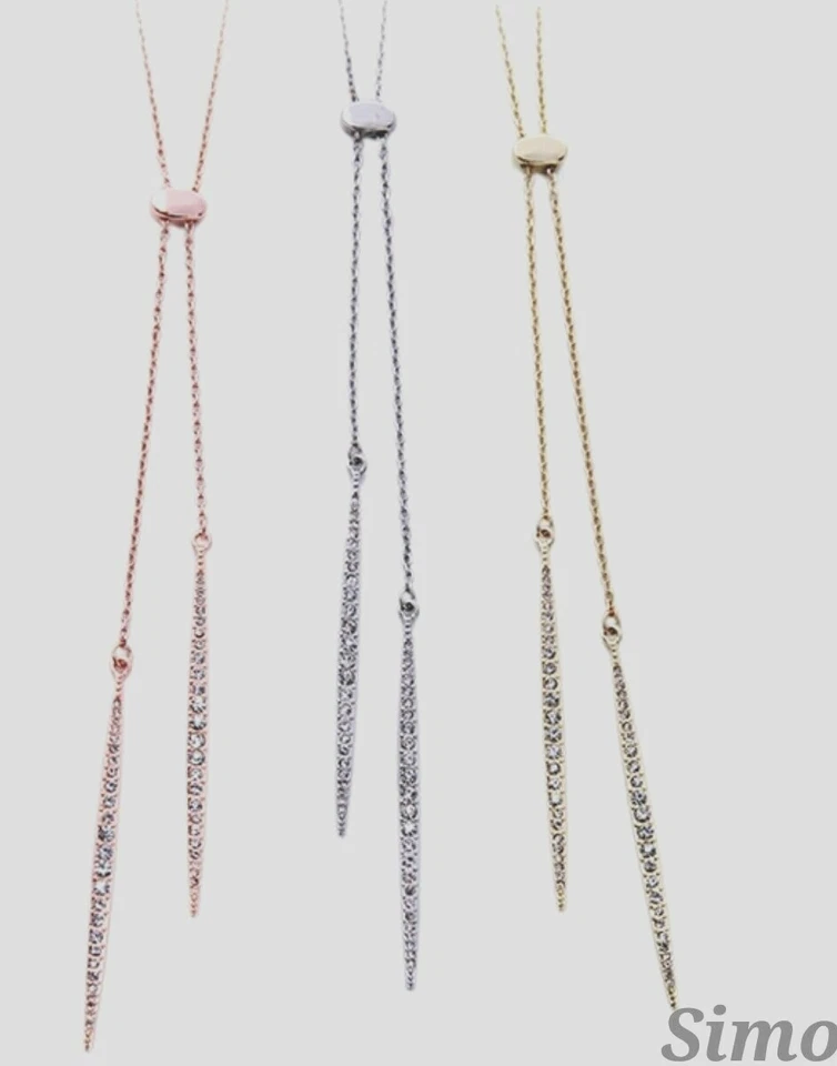 COLLANA DONNA  LUNGA CATENA  ARGENTO ORO ORO ROSA PENDENTI ZIRCONI REGALO SCONTI - Immagine 1 di 2