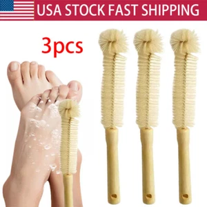 3PC Long Handle Toe Gap Cleaning Brush Foot Scrubber In Shower Wood Foot Brush - Picture 1 of 10