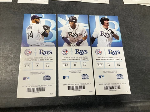TAMPA BAY RAYS 2013 TICKET STUB 6/24/13-6/25/13-6/26/13 VS BLUE JAYS Cover