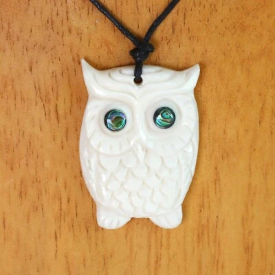 Eule Owl Amulett Anhänger mit Band Bone Knochen PB427 - Bild 1 von 4