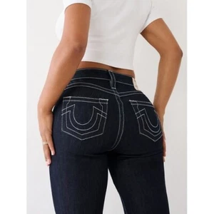 True Religion Jeans Damen 25 Dark Wash Becca Mid Rise Bootcut weiße Nähte Neu mit Etikett - Bild 1 von 10