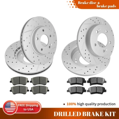 Rotores de freio dianteiros traseiros perfurados a disco + pastilhas de cerâmica para Hyundai Elantra 2017-2020 - Imagem 1 de 4