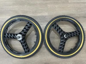 20" Bicycle Mag Wheels Set 3 SPOKE BLACK BMX BIKE with 20x2.125 tires Black Gum - Picture 1 of 3