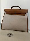 Hermes Toile 39cm Canvas and Brown Leather Herbag Zip Bag. Good Preloved Cond