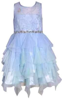 NWT Bonnie Jean Girls Tulle Ruffle Cascade Dress Size 14 Sleeveless Jewel Waist - Image 1 of 2