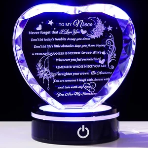 Niece Gifts from Auntie Uncle with Colorful LED Base Heart Crystal Gifts for Nie - Picture 1 of 7