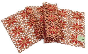 Broderie Cutwork Collection Embroidered Poinsettia Cutwork Table Runner 16x72in - Imagen 1 de 2