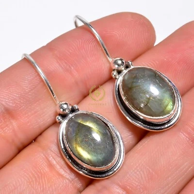 Brinco de pedra preciosa labradorita prata esterlina 925 feito à mão joia -1,50" - Imagem 1 de 3