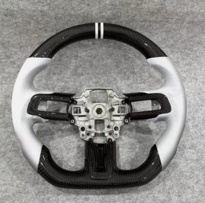 Carbon Fiber White Center Strip Steering Wheel for 2018 2019 2020 Ford Mustang - Image 1 of 4