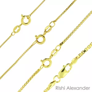 925 Sterling Silver Gold-Plated Box Chain Necklace All Sizes - Picture 1 of 6