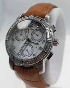 Lucien Piccard Women's Watch 26996SS Chronograph MOP Dial Diamonds Runs - Picture 1 of 6