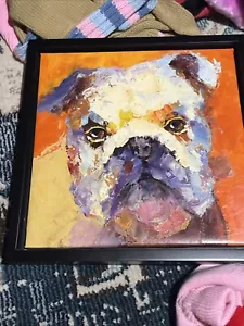 Dipinto Olio Bulldog Inglese Cane Piccolo Quadro Regalo Decorazione Casa - Foto 1 di 5