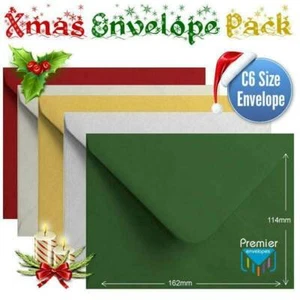 50 Festive Xmas Card Envelopes Multi Coloured C6 Gummed Christmas Card Envelope - Picture 1 of 1