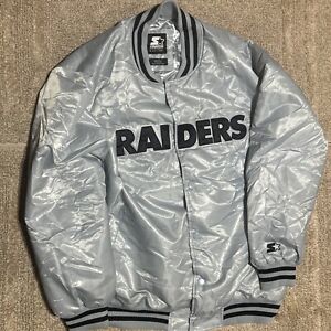 Oakland Raiders Starter Black Label Satin Football Gray Coat Jacket Size XXL 2XL