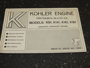 Vintage Kohler Engine Owner's Manual K91 K141 K161 K181 - Picture 1 of 2