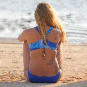 Sea Morgens Blue Cross Back Split Sides Bikini Swim Reversable Eco Friendly NEW - Picture 1 of 10