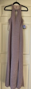 NWT NIGHT WAY Women's Glitter-knit Teardrop Back Gown Long Dress Champagne Sz.6 - Picture 1 of 11