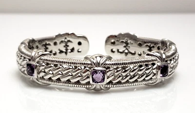 Brazalete con bisagras Judith Ripka de plata de ley con estación de amatista de 7" Foto 1 de 4