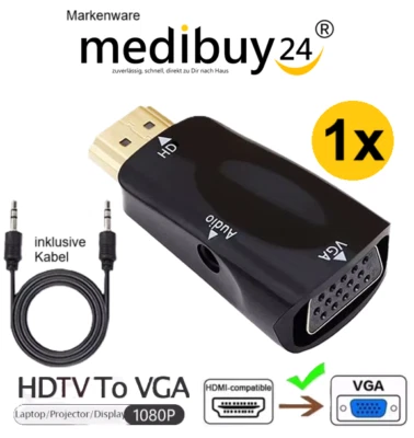 HDMI auf VGA Adapter Audio HDMI zu VGA 1080p Konverter HDTV Beamer, PC, Laptop - Bild 1 von 3