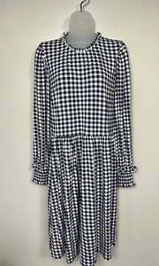 Draper James Womens Gingham Dress Navy White Kitty Knit A Line Medium Modest - Picture 1 of 16
