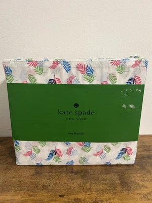 Juego de sábanas Kate Spade KING hojas coloridas 100 % algodón 4 piezas nuevo con etiquetas Foto 1 de 4