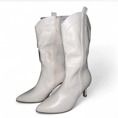 Top Moda para mujer talla 6,5 hueso medio de la pantorrilla cuero sintético blanco Foto 1 de 4