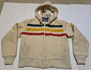 Giacca donna vintage S/M Woolrich Hudson Bay stile 3 righe lana bianca con zip - Foto 1 di 22