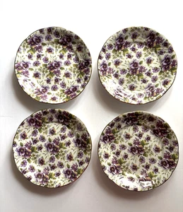 4 Vtg Formalities by Baum Bros Pansy Chintz Violet Purple Dessert Plates 7.5" - Picture 1 of 7