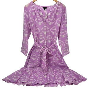 Talbots Midi Dress Womens 14 Purple Coastal Cotton Belted V-Neck Semi Sheer NEW - Picture 1 of 9