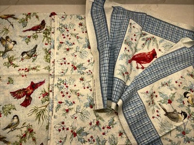 Winter Habitat Birds Cardinals Holly Quilt Fabric Spring Industries 3 Print Set - Image 1 of 4