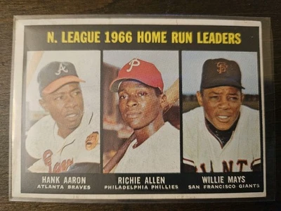 Hank Aaron Richie Allen Willie Mays 1966 Topps N. League Home Run Leader #244 Foto 1 de 2