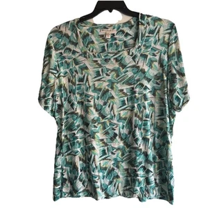JM Collection Woman Top Square-Neck Liquid Knit Colorful Abstract AOP Size 1X - Picture 1 of 7