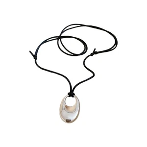 Minimalist Metal Hoop Leather Rope Chokers Necklace For Casual Or Formal Outfits - Picture 1 of 12