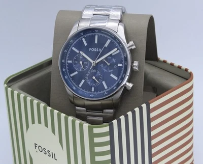NEW AUTHENTIC FOSSIL SULLIVAN SILVER BLUE CHRONOGRAPH BQ2853 MEN'S WATCH - Image 1 of 4