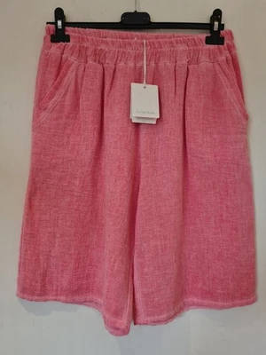Italian washed linen shorts Lagenlook stretch waist pockets One Size UK 10-14 - Image 1 of 4