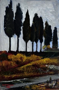 "Toskanische Landschaft" ÖL AUF TISCH 30x20 cm (O.Ceppatelli) - Bild 1 von 3