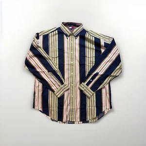 Vintage 90s Tommy Hilfiger Mens XL Striped Color Block Collared Button Shirt - Picture 1 of 7