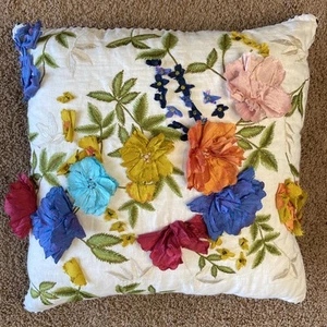 MacKenzie-Childs Covent Garden Floral Seide Blume Quadrat Leinen Überwurf Kissen 20" - Bild 1 von 16