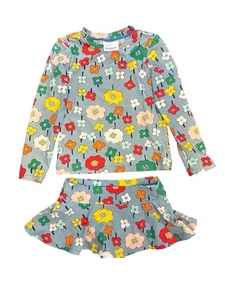 Hanna Andersson Rashguard & Skirted Bikini Bottom Set Sz 110 US 5 Blue Floral - Picture 1 of 4