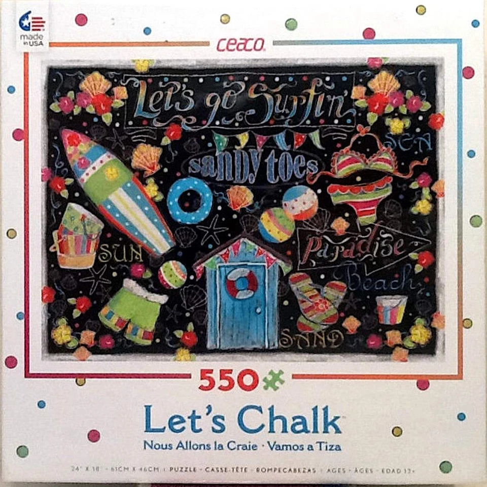 Let's Chalk Let's Go Surfin' Sandy Toes Paradise Beach 550 24x18 Puzzle - Image 1 of 1