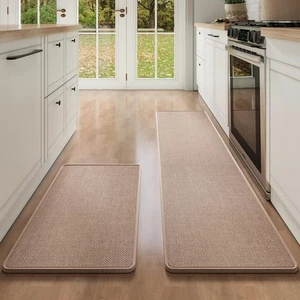 Juego de 2 alfombrillas de cocina, alfombrillas de cocina antifatiga para piso, aspecto de lino Wov... - Imagen 1 de 9